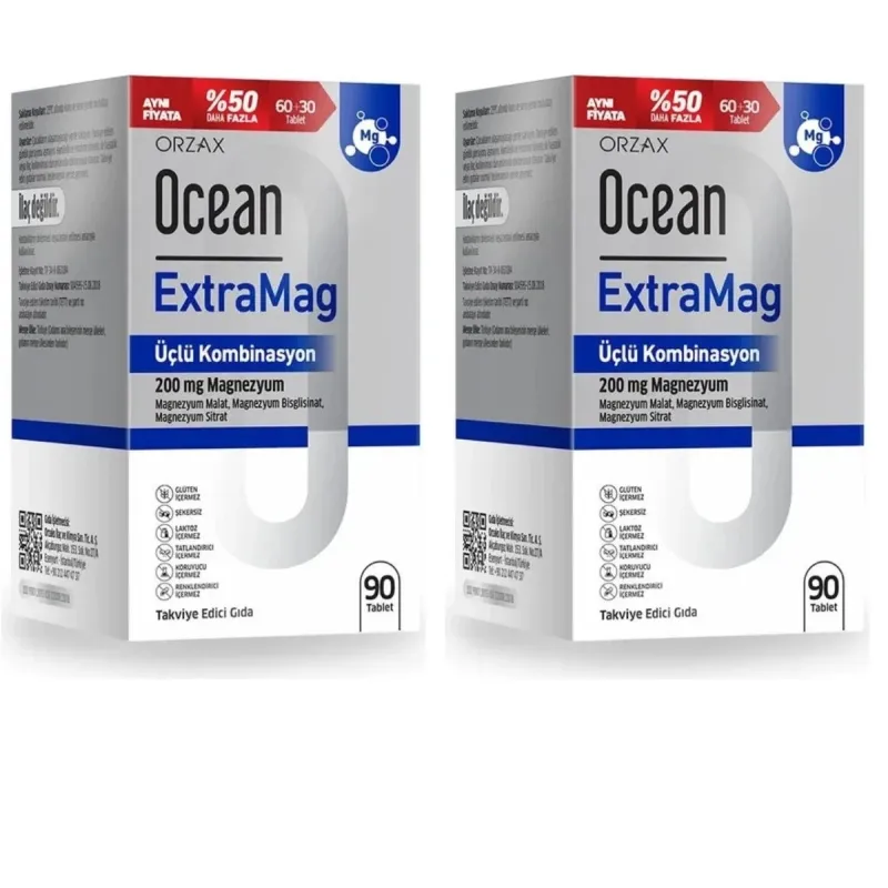 Ocean Extramag 90 Tablet 6 Aylık Magnezyum Destek Paketi 2'li Kofre